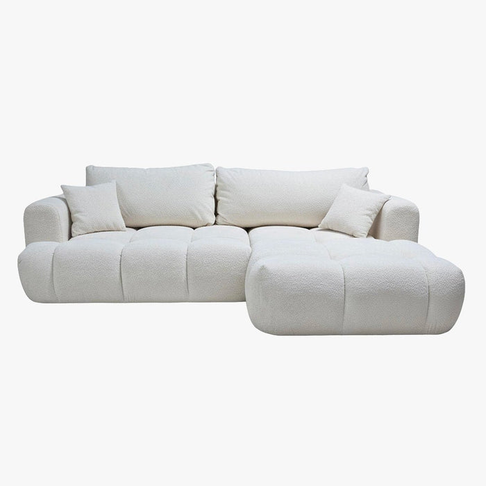 CLOUD Canapé d'angle convertible en tissu bouclette beige - Angle droit