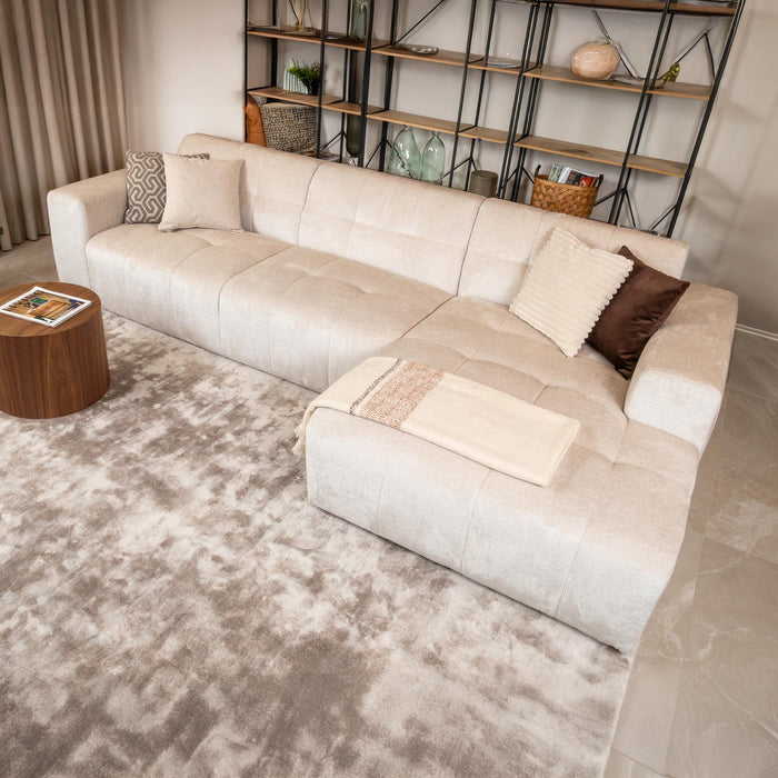CYNDA Canapé d'angle en tissu capitonné beige - Angle droit