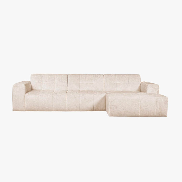 CYNDA Canapé d'angle en tissu capitonné beige - Angle droit