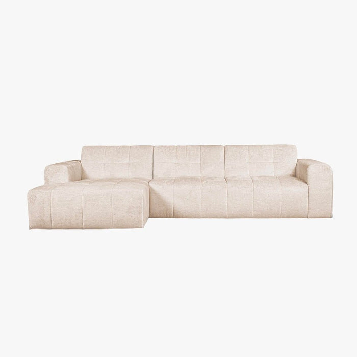 CYNDA Canapé d'angle en tissu capitonné beige - Angle gauche