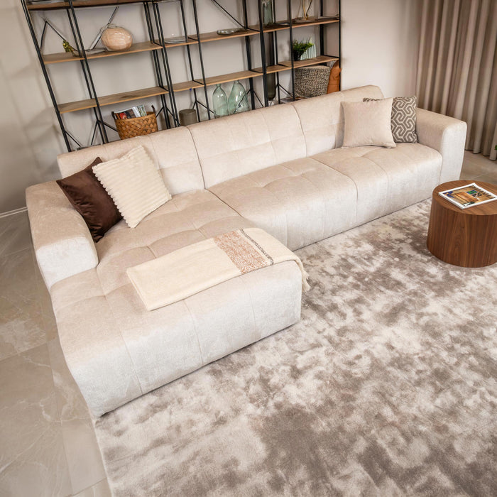 CYNDA Canapé d'angle en tissu capitonné beige - Angle gauche