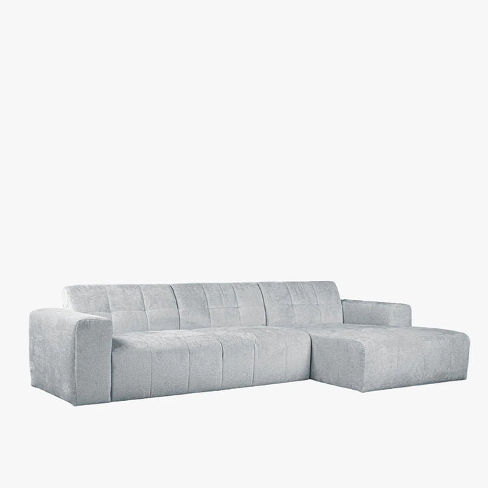 CYNDA Canapé d'angle en tissu capitonné gris - Angle droit