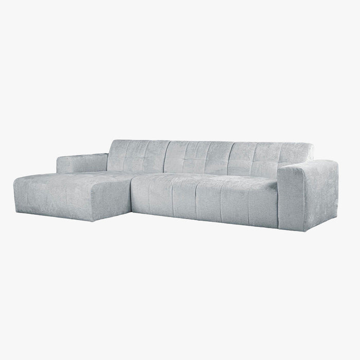 CYNDA Canapé d'angle en tissu capitonné gris - Angle gauche