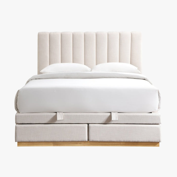 DANIEL Lit double en tissu beige avec coffre et 2 tiroirs 140x190 cm