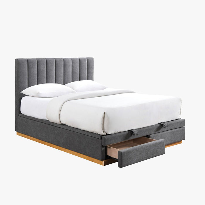 DANIEL Lit double en tissu gris anthracite avec coffre et tiroir 140x190 cm
