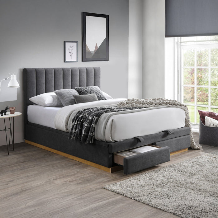 DANIEL Lit double en tissu gris anthracite avec coffre et tiroir 140x190 cm