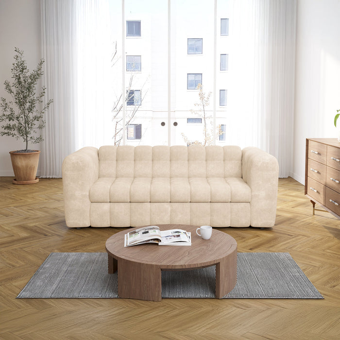 DARIA Canapé 3 places convertible en tissu matelassé beige matelas 14 cm