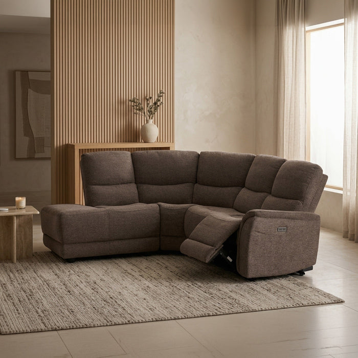 DAVY Canapé d'angle relax électrique en tissu marron - Angle gauche – Canapé relax Mobilier Deco
