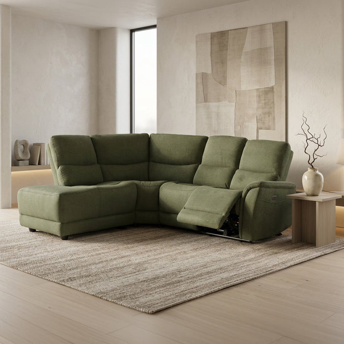 DAVY Canapé d'angle relax électrique en tissu vert - Angle gauche – Canapé relax Mobilier Deco