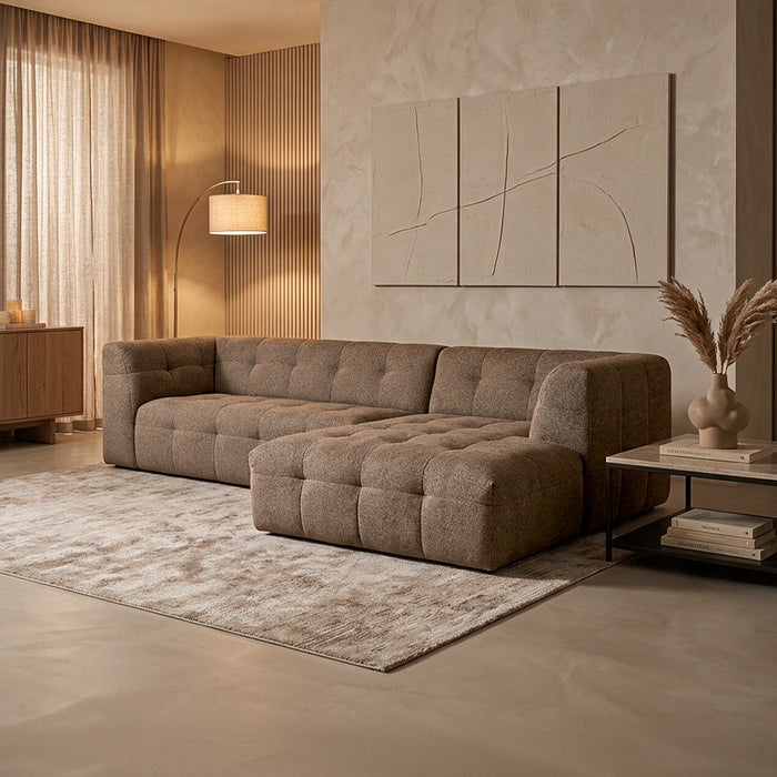 DEYNA Canapé d’angle en tissu capitonné taupe - Angle droit – Canapés d'angle Mobilier Deco