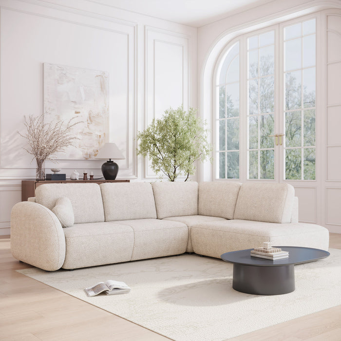 DJENA Canapé d'angle convertible avec coffre en tissu bouclette beige - Angle droit