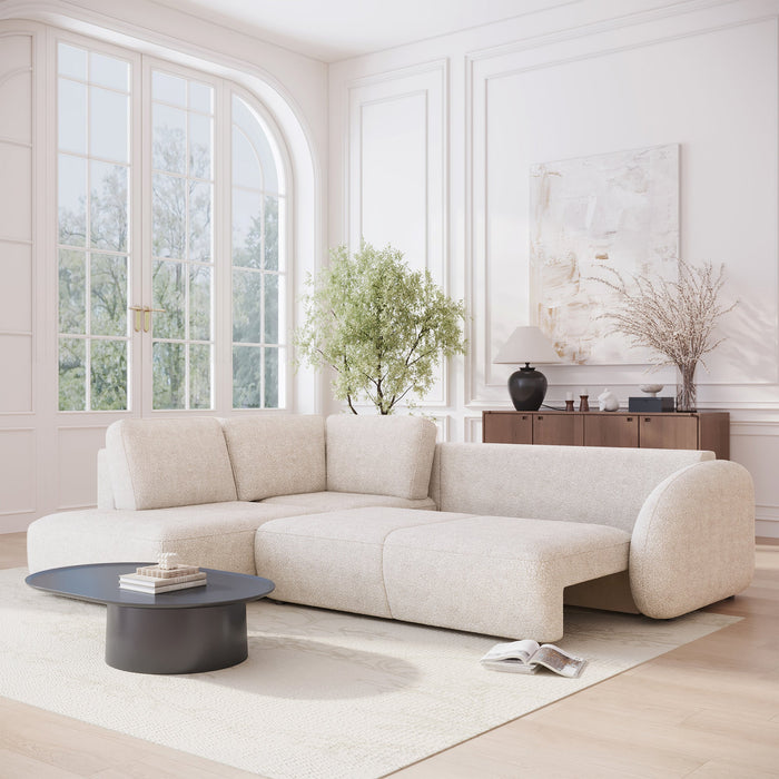 DJENA Canapé d'angle convertible avec coffre en tissu bouclette beige - Angle gauche