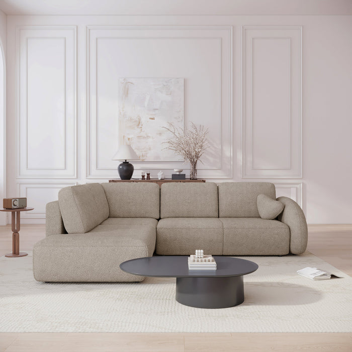 DJENA Canapé d'angle convertible avec coffre en tissu bouclette taupe - Angle gauche