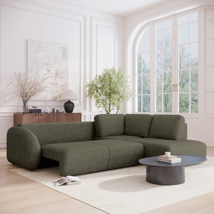 DJENA Canapé d'angle convertible avec coffre en tissu bouclette vert - Angle droit