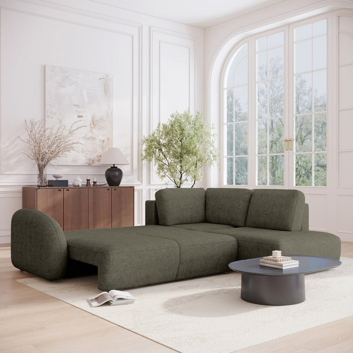 DJENA Canapé d'angle convertible avec coffre en tissu bouclette vert - Angle droit