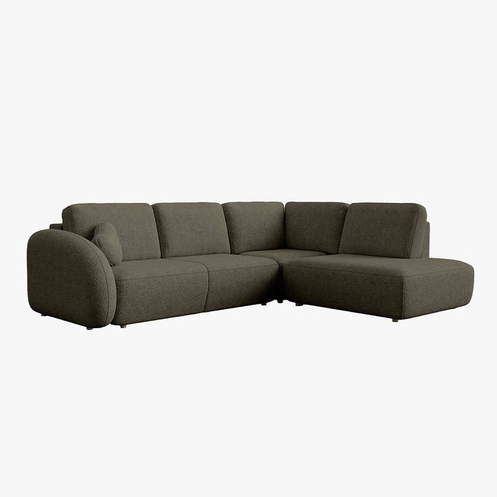 DJENA Canapé d'angle convertible avec coffre en tissu bouclette vert - Angle droit