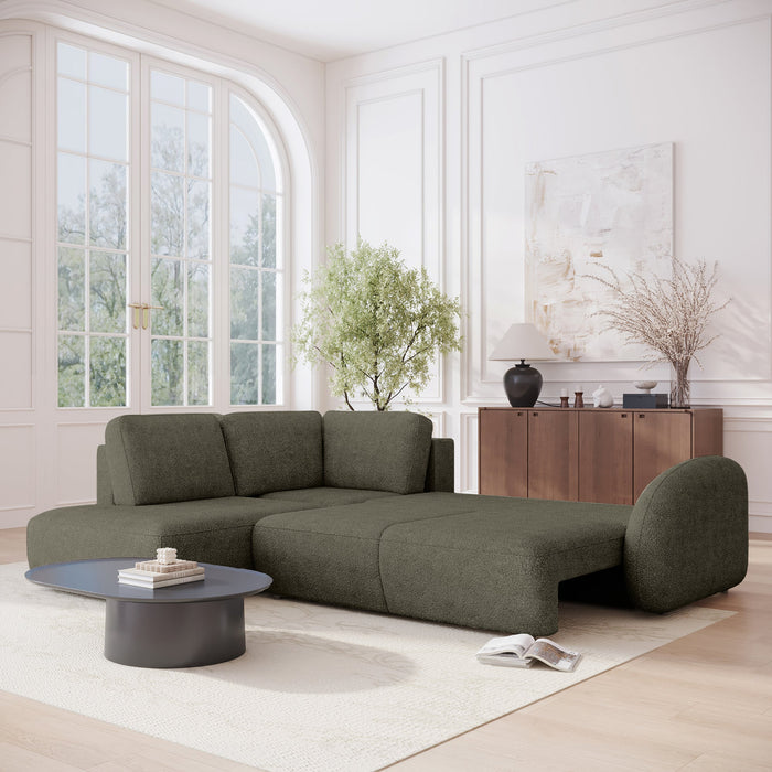 DJENA Canapé d'angle convertible avec coffre en tissu bouclette vert - Angle gauche