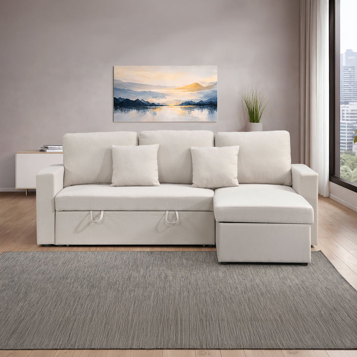 DORIA Canapé d'angle convertible et réversible avec coffre en tissu beige