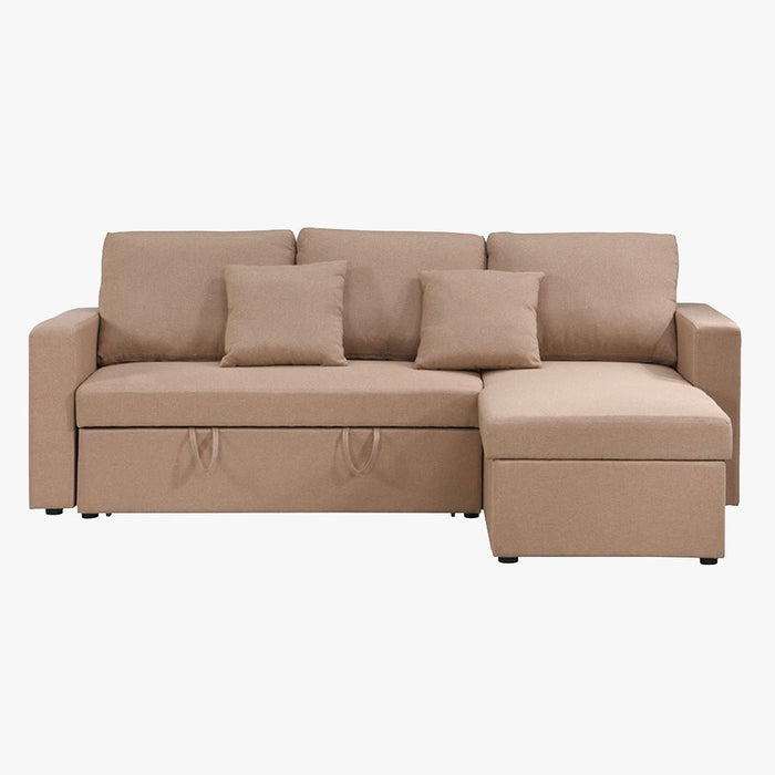 DORIA Canapé d'angle convertible et réversible avec coffre en tissu taupe