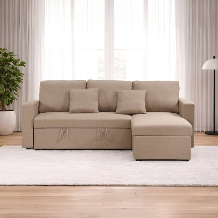 DORIA Canapé d'angle convertible et réversible avec coffre en tissu taupe