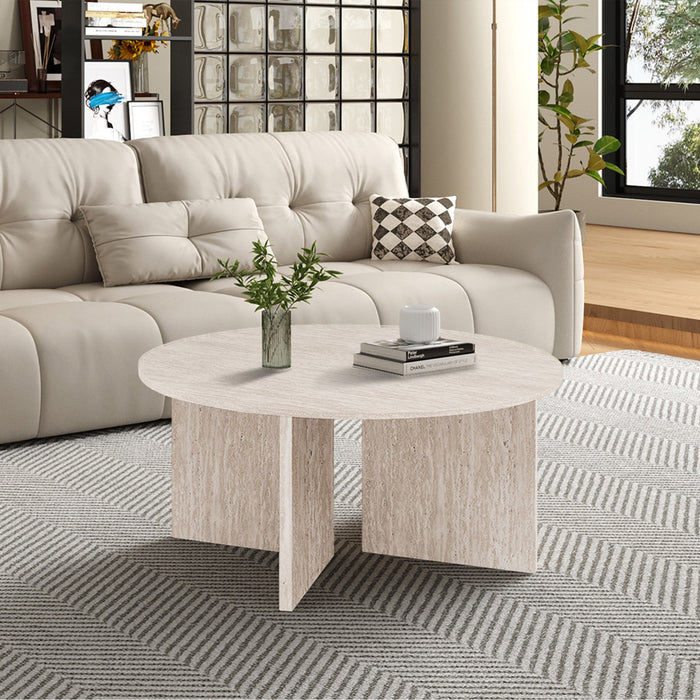 DRASIR Table basse ronde couleur travertin beige D90 cm