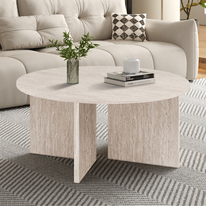 DRASIR Table basse ronde couleur travertin beige D90 cm