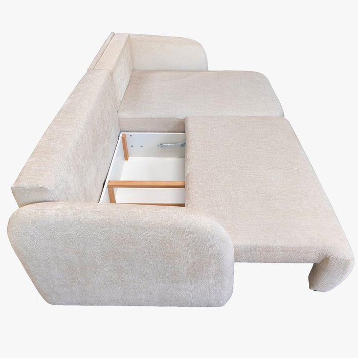 DRIXY Canapé d'angle convertible avec coffre en tissu beige - Angle droit