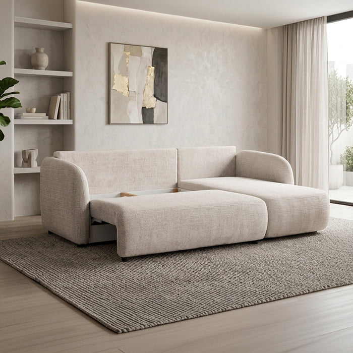DRIXY Canapé d'angle convertible avec coffre en tissu beige - Angle droit