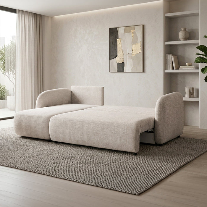 DRIXY Canapé d'angle convertible avec coffre en tissu beige - Angle gauche