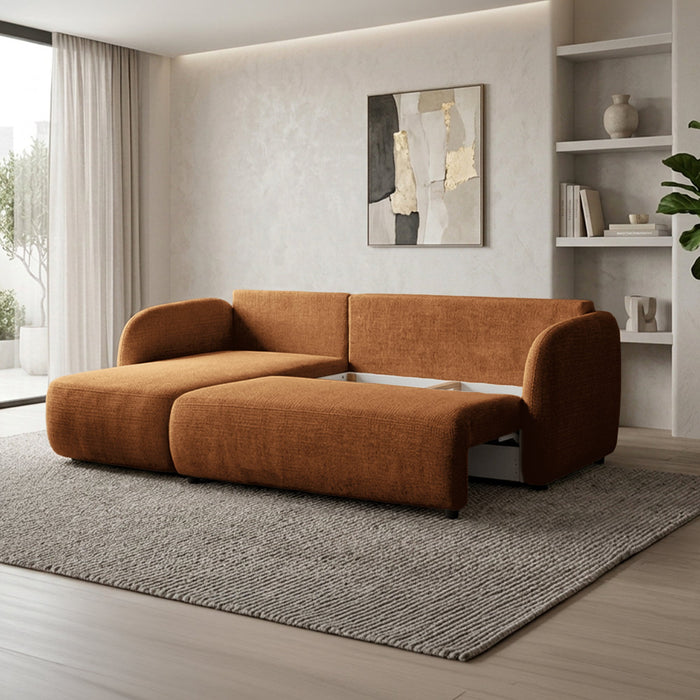 DRIXY Canapé d'angle convertible avec coffre en tissu orange - Angle gauche