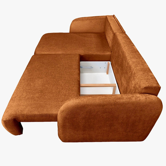 DRIXY Canapé d'angle convertible avec coffre en tissu orange - Angle gauche