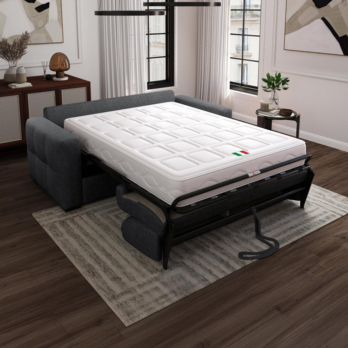 DYLANE Canapé 3 places convertible tissu capitonné gris anthracite matelas 22 cm