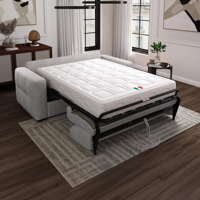 DYLANE Canapé 3 places convertible tissu capitonné gris clair matelas 22 cm