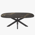 EDENA Table à manger ovale en céramique noir et doré piètement en acier noir