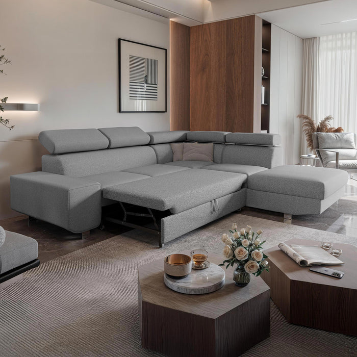 EIDEN Canapé d'angle convertible avec coffre en tissu gris clair - Angle droit