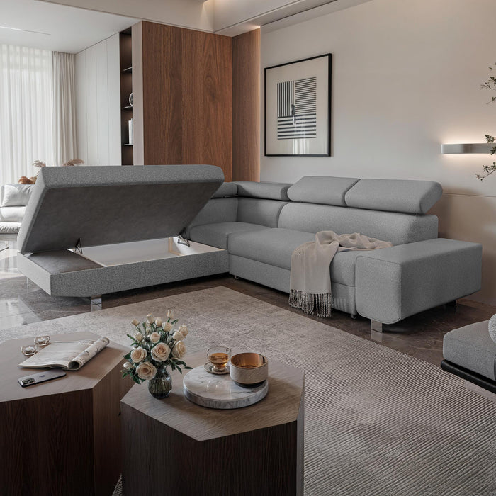 EIDEN Canapé d'angle convertible avec coffre en tissu gris clair - Angle gauche