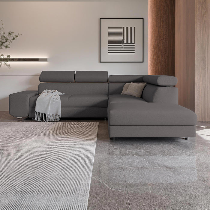 EIDEN Canapé d'angle convertible avec coffre en tissu gris foncé - Angle droit