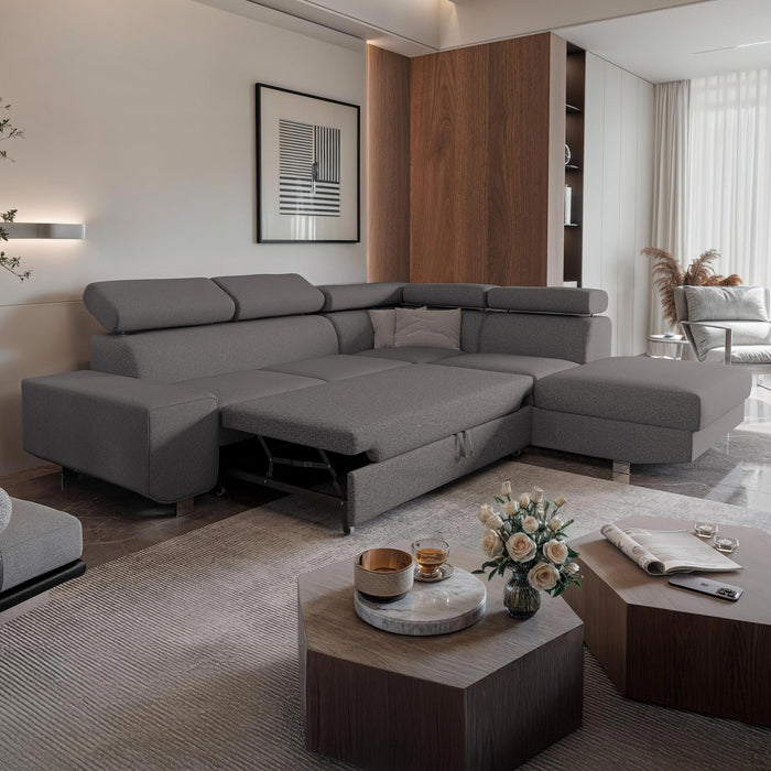 EIDEN Canapé d'angle convertible avec coffre en tissu gris foncé - Angle droit