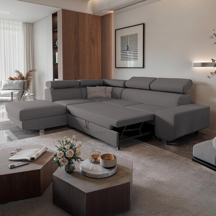 EIDEN Canapé d'angle convertible avec coffre en tissu gris foncé - Angle gauche