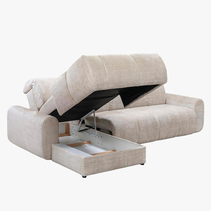 ELIOS Canapé d'angle convertible avec coffre en tissu beige - Angle gauche