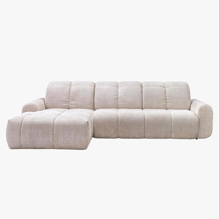 ELIOS Canapé d'angle convertible avec coffre en tissu beige - Angle gauche