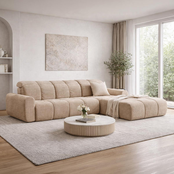 ELIOS Canapé d'angle convertible avec coffre en tissu taupe - Angle droit