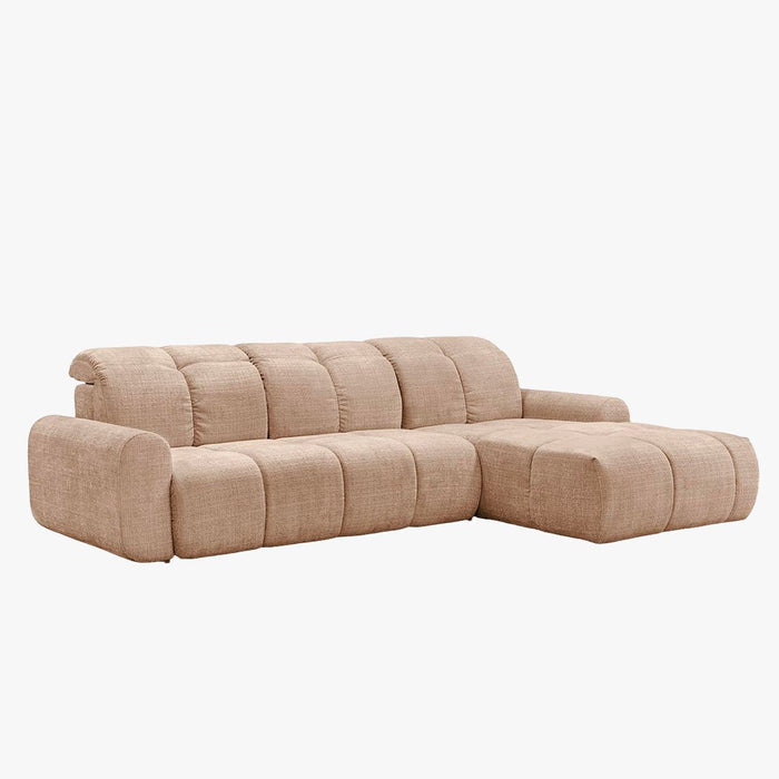 ELIOS Canapé d'angle convertible avec coffre en tissu taupe - Angle droit