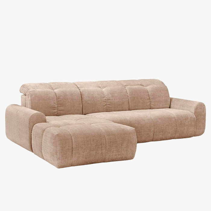 ELIOS Canapé d'angle convertible avec coffre en tissu taupe - Angle gauche