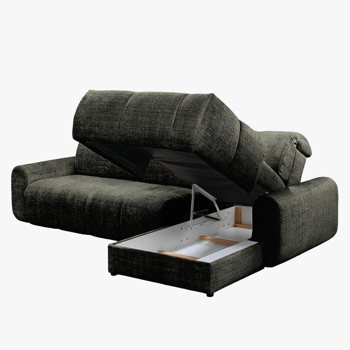 ELIOS Canapé d'angle convertible avec coffre en tissu vert sapin - Angle droit