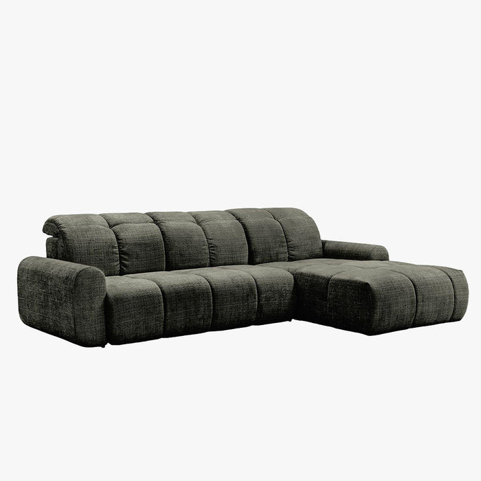 ELIOS Canapé d'angle convertible avec coffre en tissu vert sapin - Angle droit