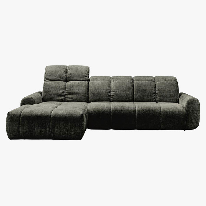ELIOS Canapé d'angle convertible avec coffre en tissu vert sapin - Angle gauche