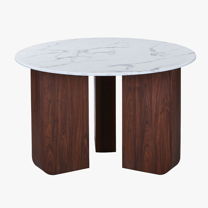 ELODIE - 60 Table basse ronde en marbre composite pieds couleur bois foncé D60 cm