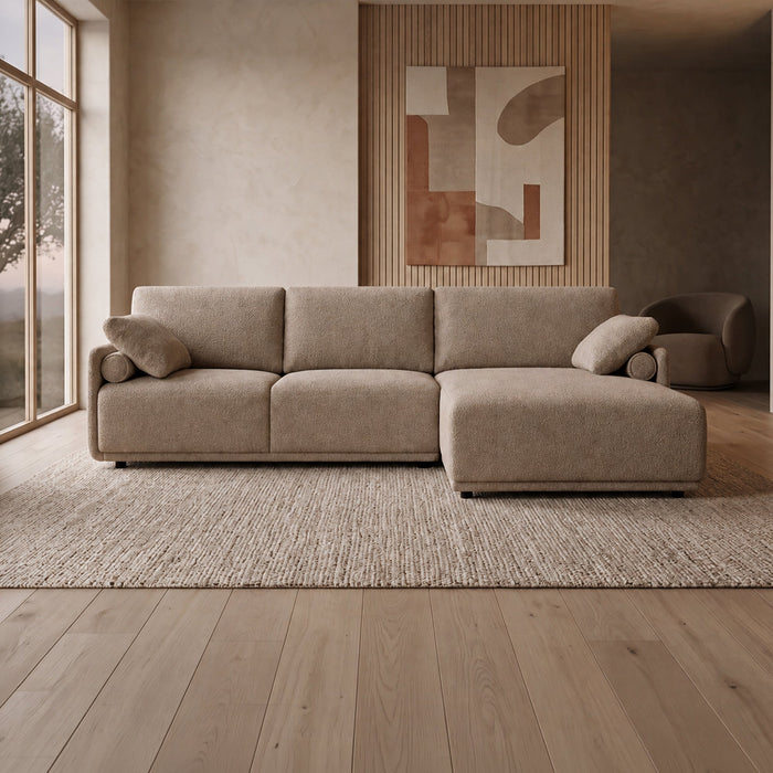 ELORA Canapé d'angle en tissu beige - Angle droit