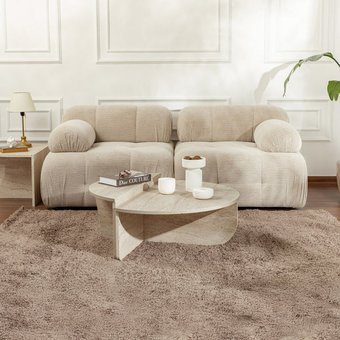 ELYNA Table basse ronde beige D90 cm